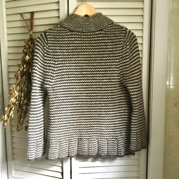 {Farhi} Wool Angora Striped Grey Cardigan Sweater - Picture 3 of 8